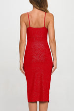 Red Glitter Midi Dress