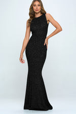 Back Bow Glitter Ruffle Maxi Dress