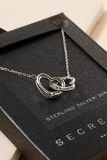 Secret Box Linked Hearts Charm Necklace - White Gold